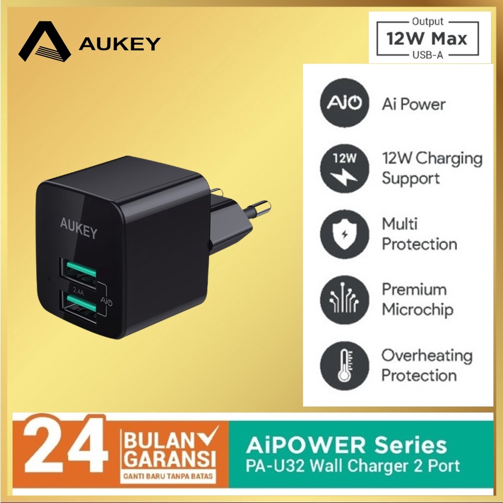 Aukey PA-U32 Wall Charger 2 Port 12W with AiQ PAU32 2Port