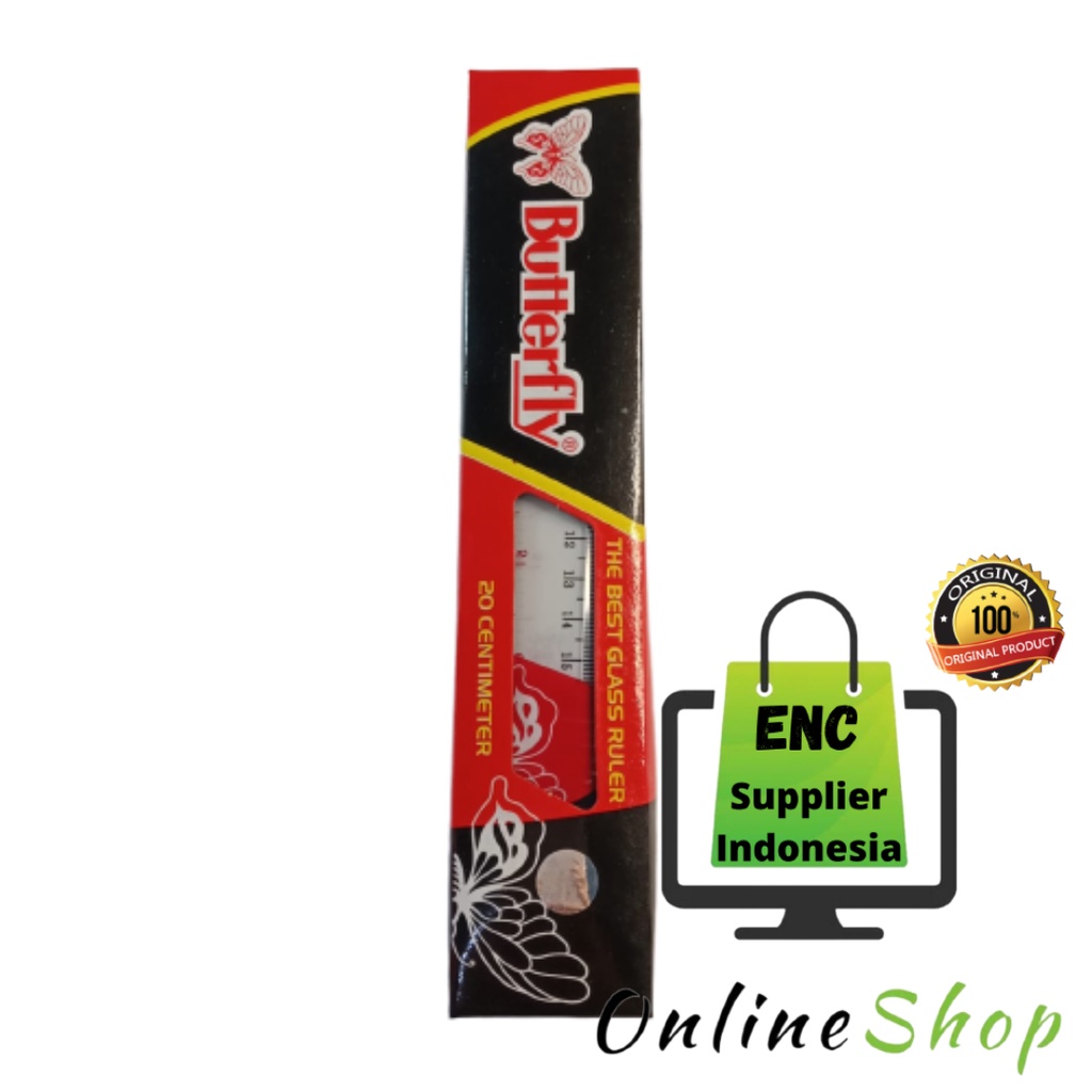 

butterfly 1 buah penggaris bf 20 cm ruller mika 20cm panjang bening per pcs - enc.sup