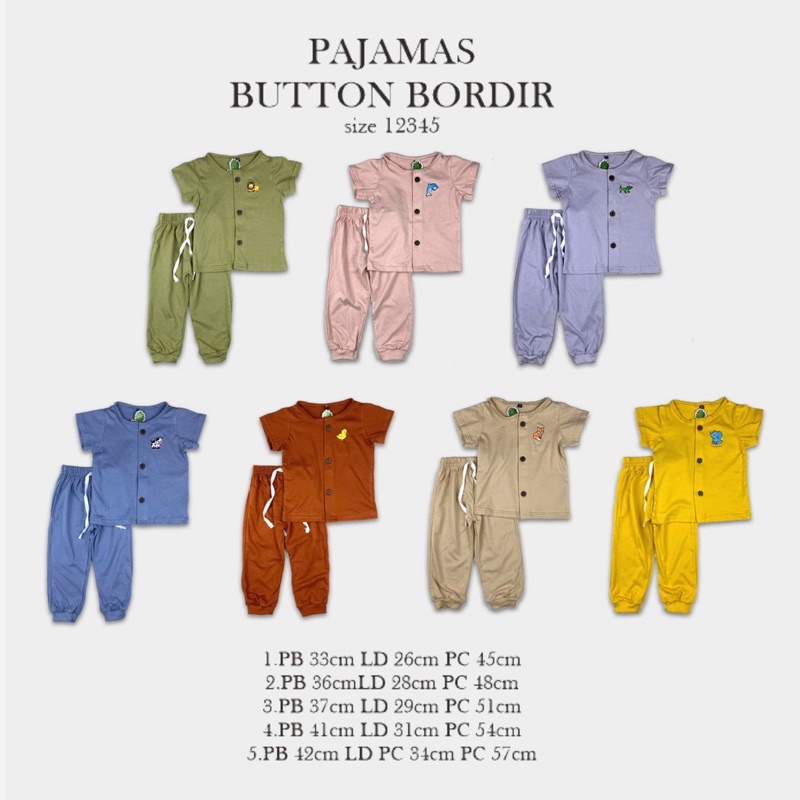 Pajamas Button Bordir Pineapple Original Setelan Anak Unisex Super Premium