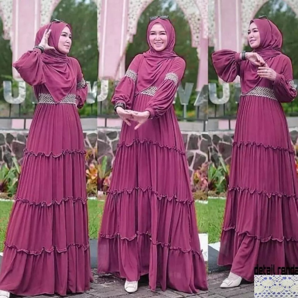 LIVIA MAXY IK KAIN CERUTY BABYDOLL FULL PURING APLIKASI RENDA DRESS KEKINIAN TERBARU 2022