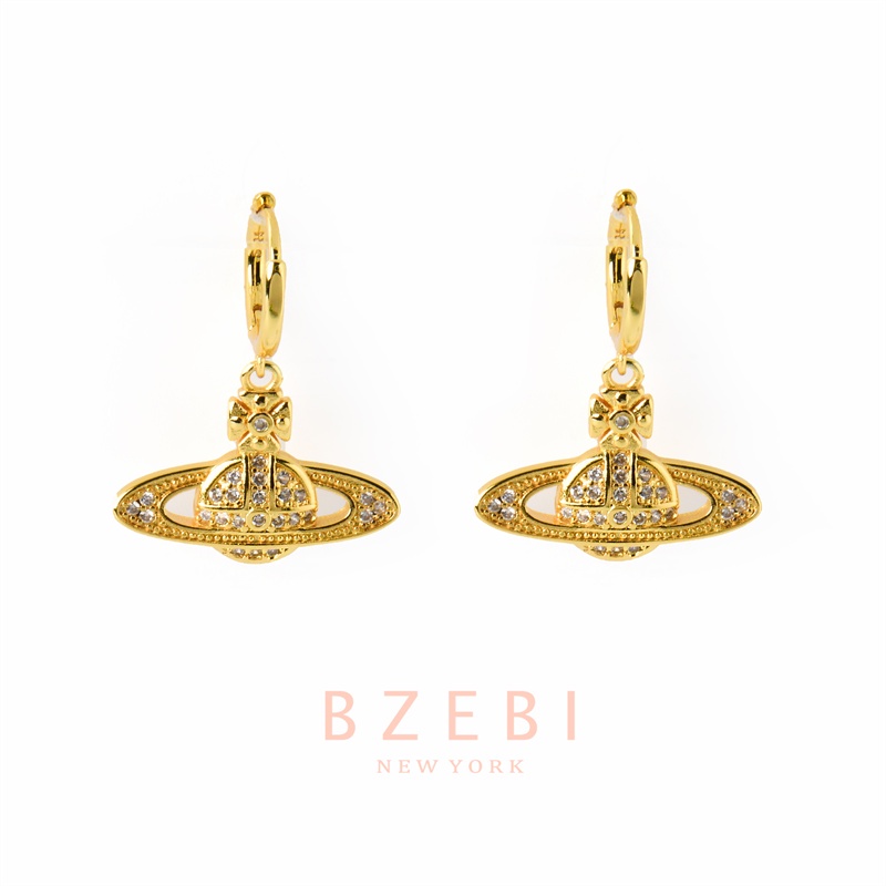 Bzebi Anting Tusuk Lapis Emas 18k Hias Berlian Imitasi Gaya Korea Untuk Wanita 1088e