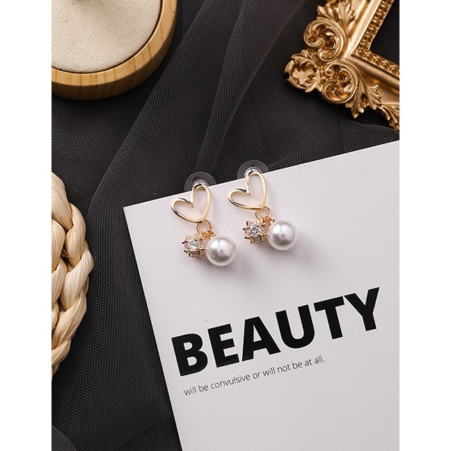 LRC Anting Tusuk Fashion Love 925 Silver Needle Pearl Openwork Delicate Ball Heart Earrings F95395