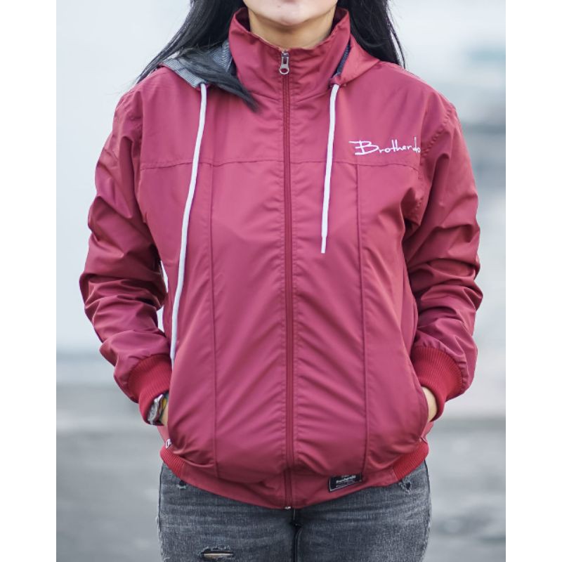 BROTHERDO Jaket Harian Wanita Parasut Taslan JN - All Size terbaru-Maroon