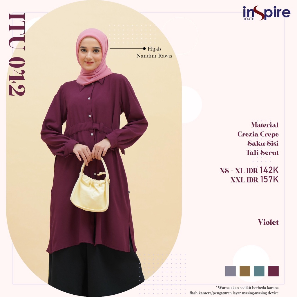 Inspire ITU 42 Atasan Tunik Wanita Muslimah Bahan Crezia Crepe Tunik Polos Panjang Casual Outfit