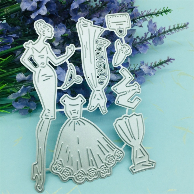 Cetakan Stensil Cutting Dies Motif Dress Perempuan Bahan Metal Untuk Scrapbook / Craft DIY