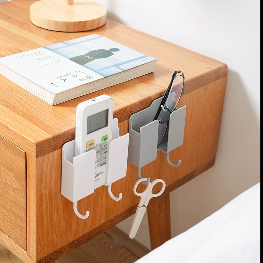 【COD Tangding】Wall Fixed Holder Storage Box Remote Control Mounted Mobile Phone Plug Wall Holder Charging Multifunction Holder