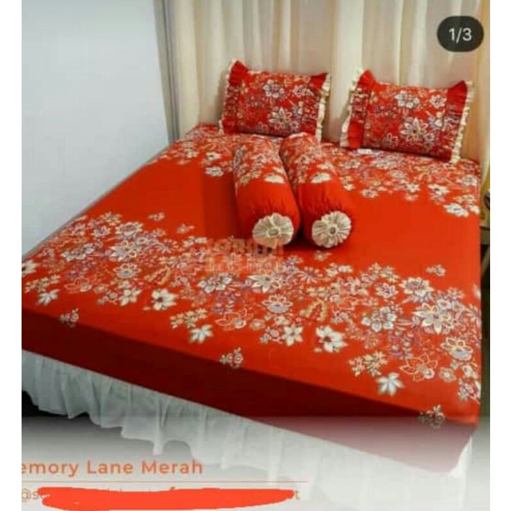 Sprei katun motif MEMORY LANE MERAH Ukuran 90*200-200*200