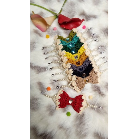 konektor masker rajut mutiara pita