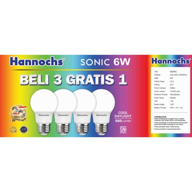 Hannochs LED Paket 3+1 Sonic 6W (isi 4pcs)