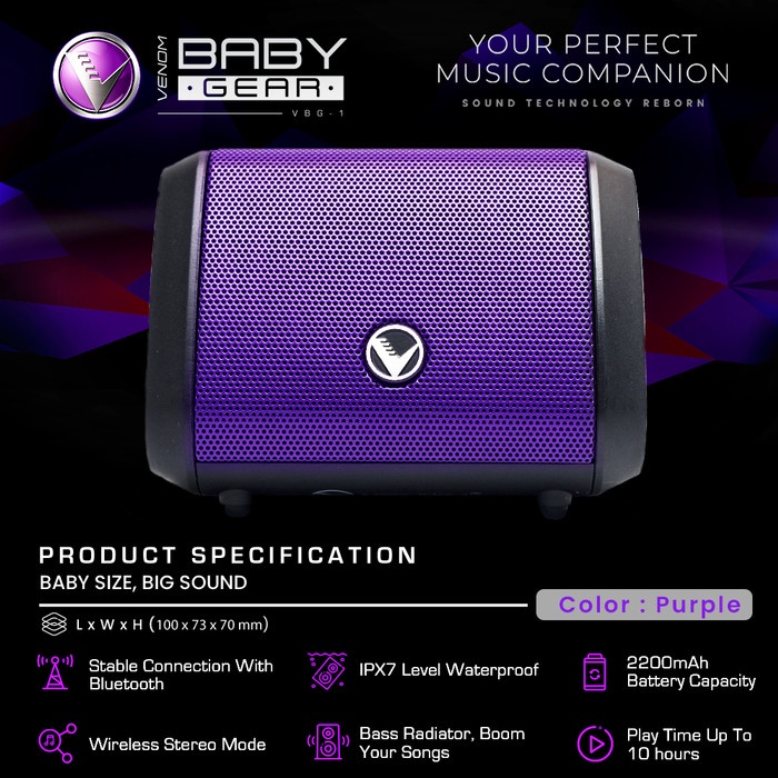 Venom Baby Gear Vbg-1 Speaker Bluetooth - Ungu