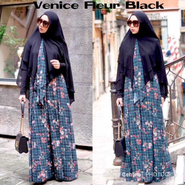 VENICE FLEUR BLACK Original By Jawhara Syari. Gamis trendy chic elegan super nyaman