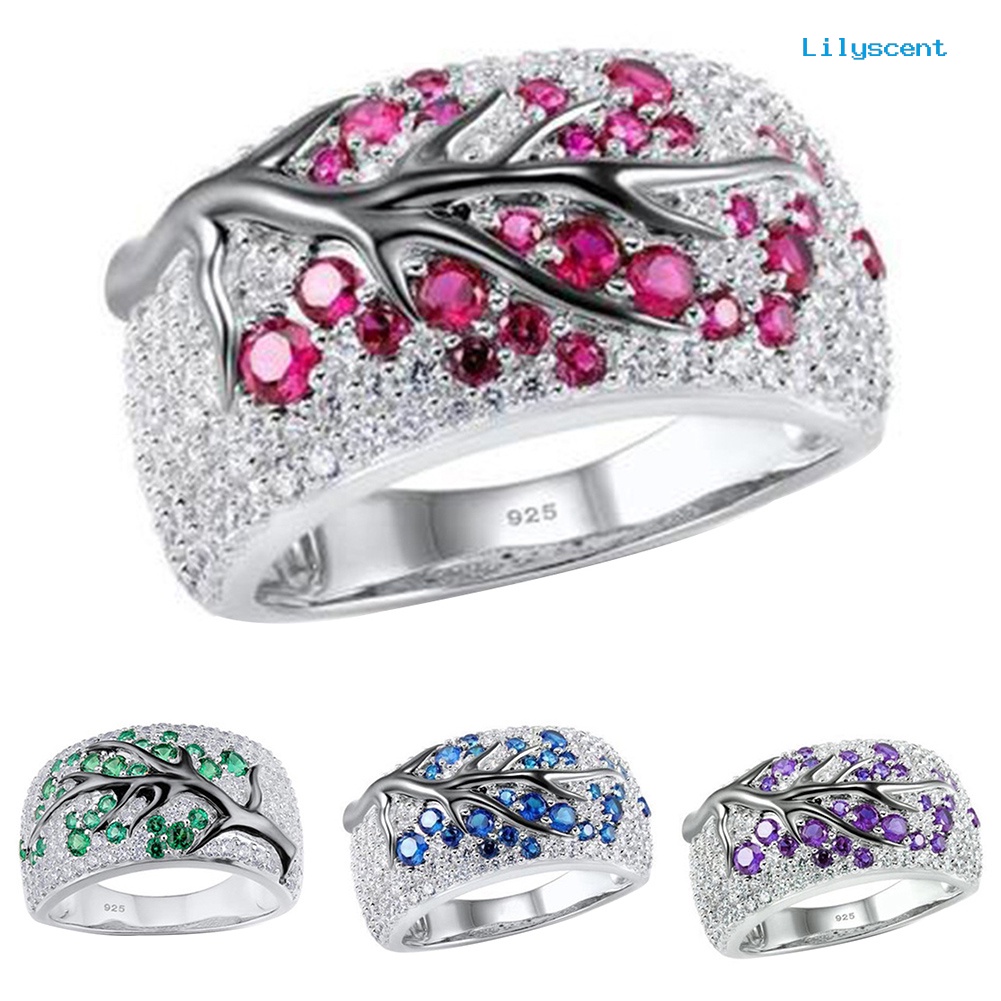 Ls Cincin Wanita Desain Ranting Pohon Plum Hias Berlian Imitasi Mewah Untuk Pesta / Hadiah