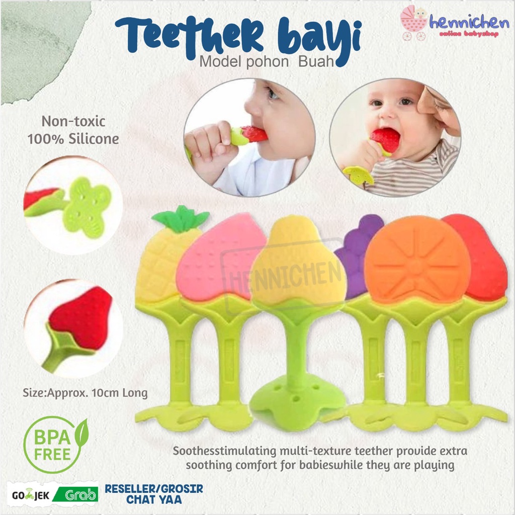 Teether bayi berbentuk buah SIlikon motif Pohon Buah Non-toxic, 100% Silicone, FREE BPA, Safe and durable