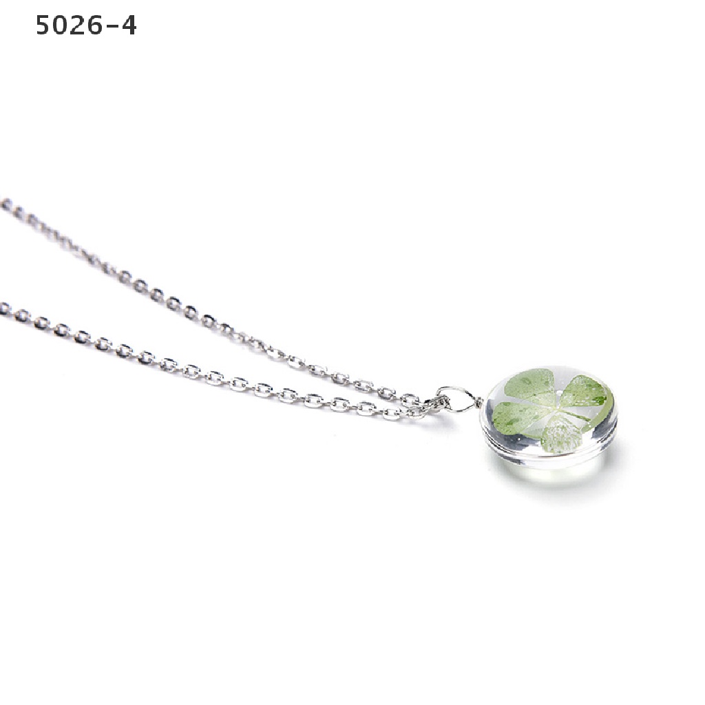 5026-4 Real Green Lucky Shamrock Four Leaf Clover Round Pendant Necklace Friends Gift, 5026-4