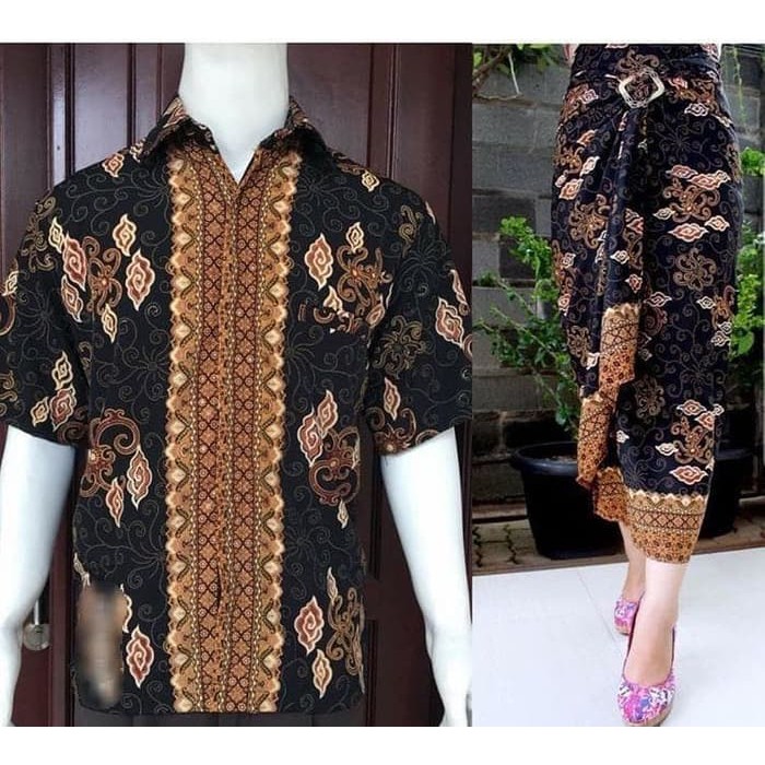 Setelan Rok Kemeja Batik Mega Mendung Hitam BB