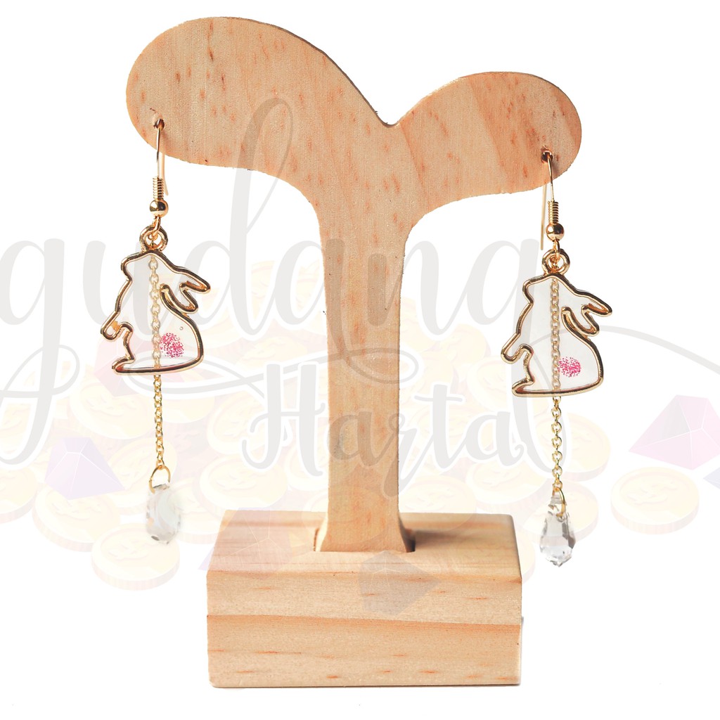 Anting Tusuk Glass Rabbit Kelinci Kaca Lucu Unik Panjang GH 203149