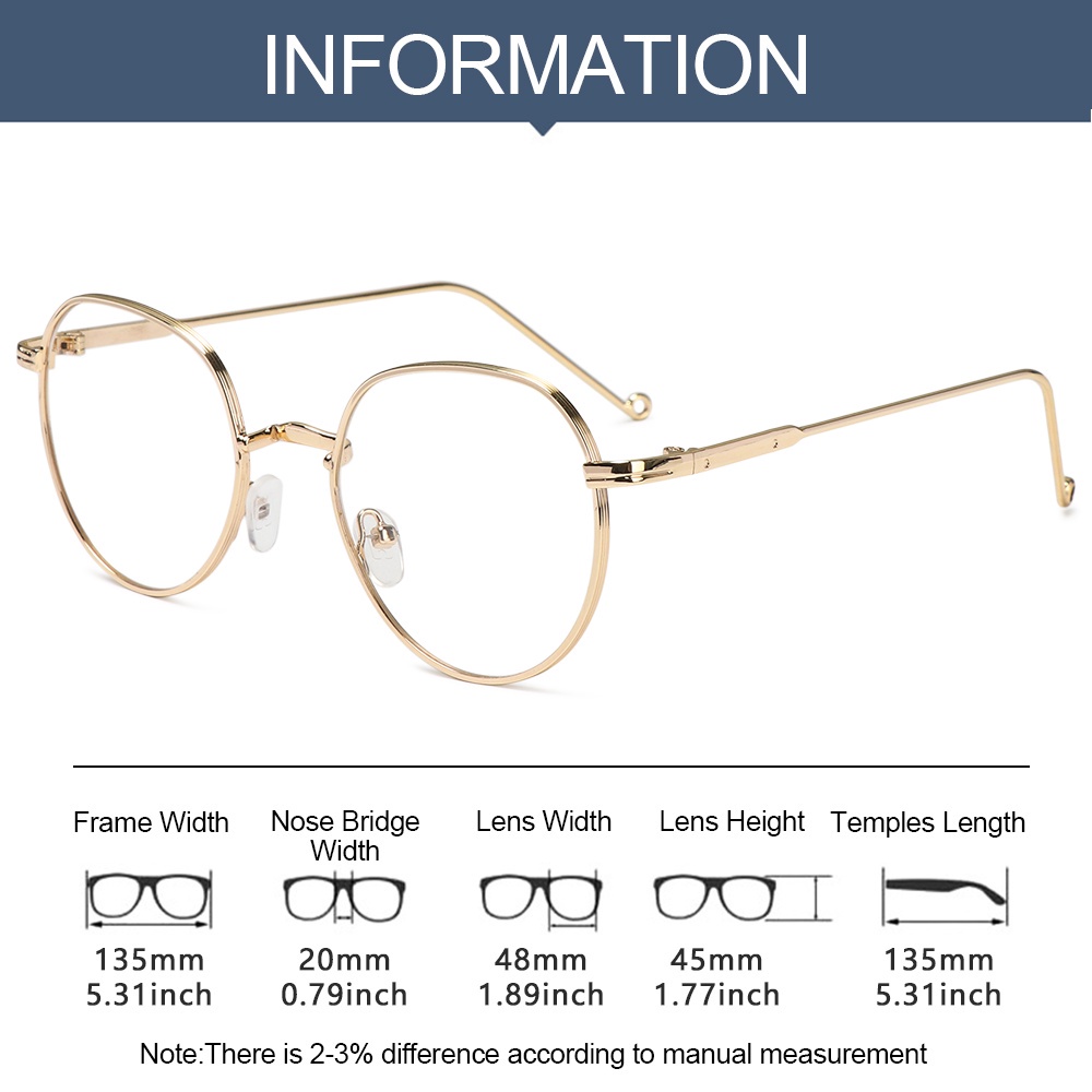 ROW Unisex Optical Spectacle Ultralight Eyeglasses Flat Mirror Eyewear Round Frame High-definition Fashion Metal Myopia Glasses/Multicolor