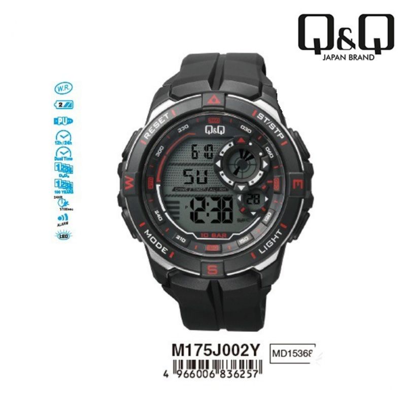 0Q&amp;Q QnQ QQ M175 M175J M175J004Y ORIGINAL DIGITAL WATCH TALI KARET JAM TANGAN PRIA