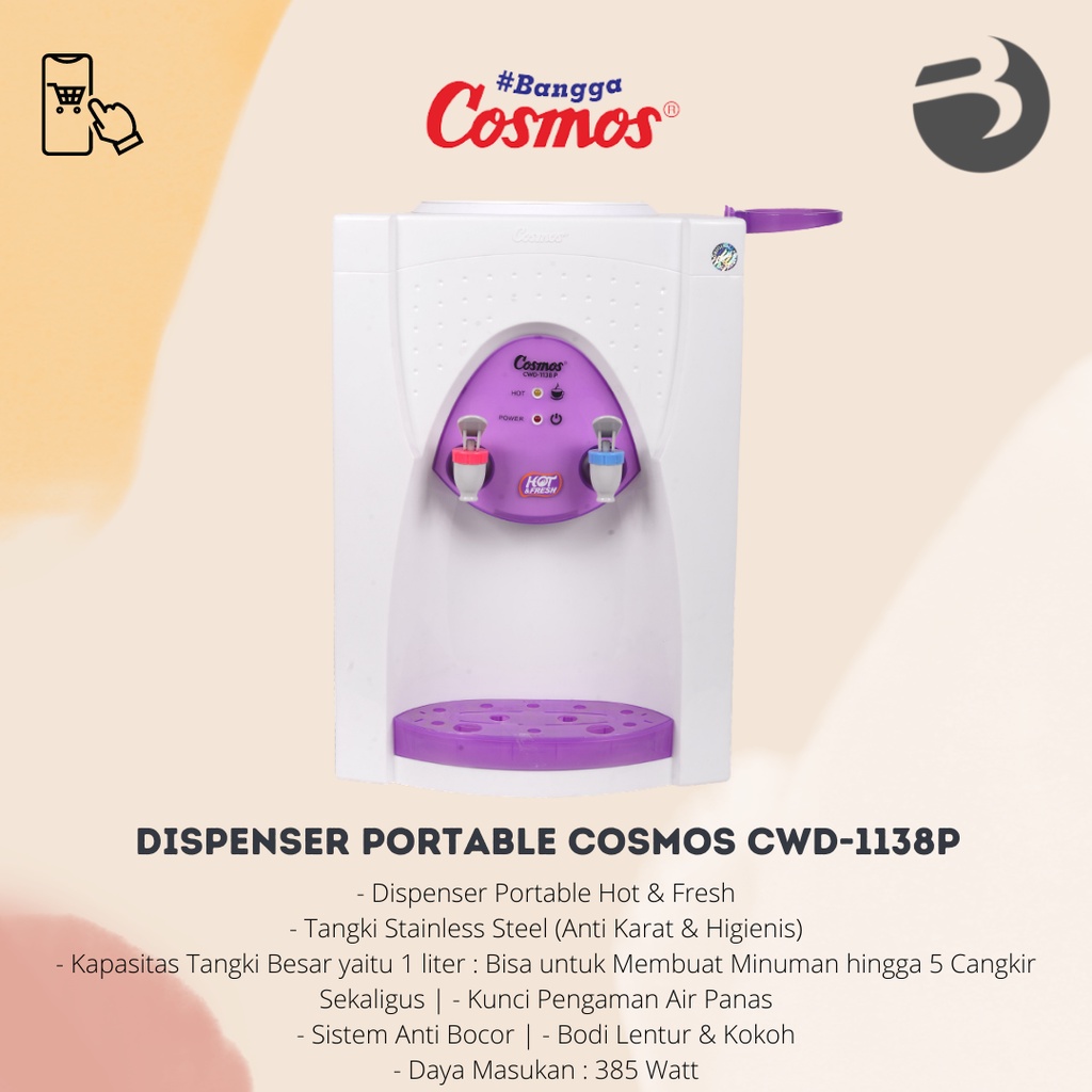 DISPENSER PORTABLE COSMOS CWD-1138P HOT &amp; FRESH DISPENSER CWD 1138 P