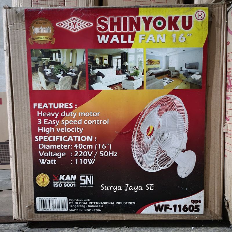 Wall Fan Kipas Angin Dinding Tornado 16 Inci 18 Inci Shinyoku WF-11605 WF-11805