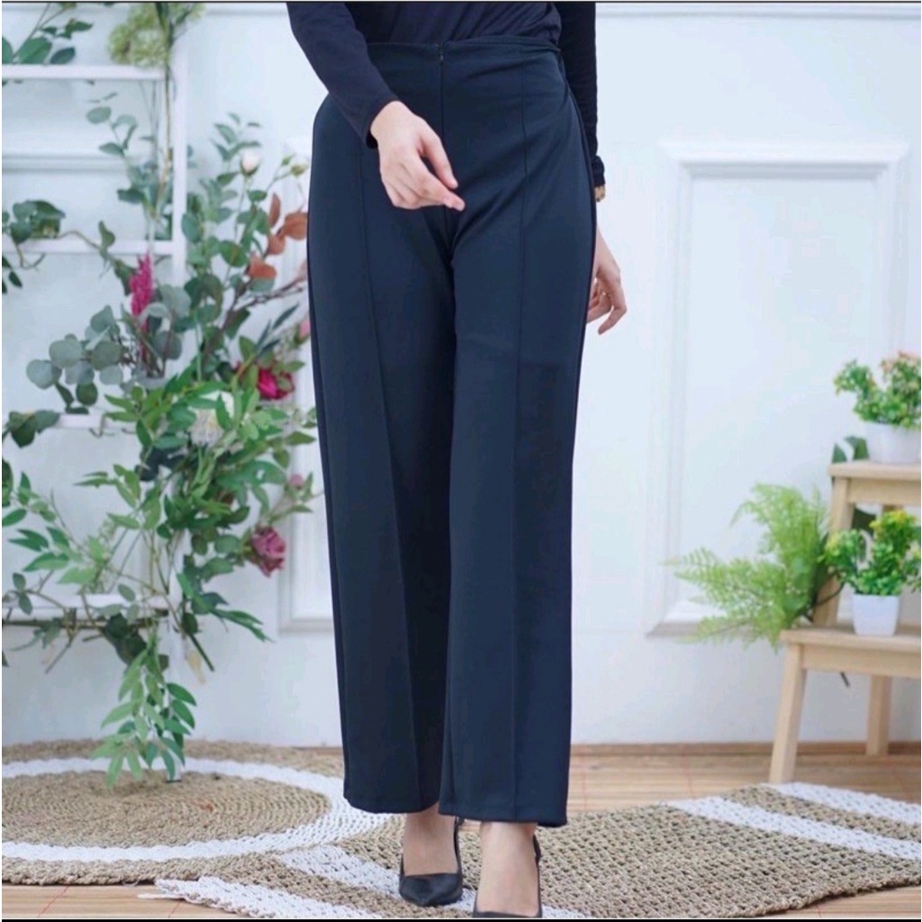 Celana Panjang Kulot Wanita Clana Panjanh Wanita Basic HW Irene Cullote Scuba Kekinian Wide Leg Kulot Terbaru Premium Bisa Bayar Ditempat-NAVY