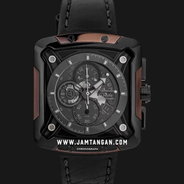 Alexandre Christie AC 3039 MC LZBBA Chronograph Men Black Dial Black Leather Strap