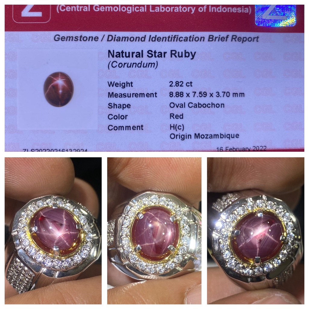 Natural 2.82ct Batu Red Star Ruby Hc Cincin Perak Memo CGL
