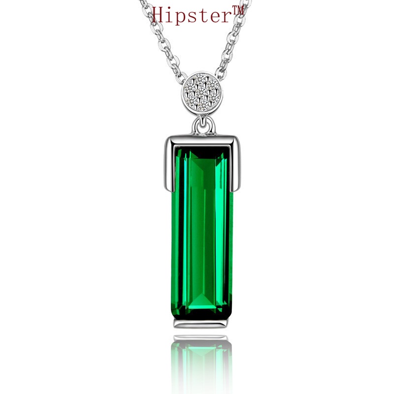 Hot Sale Classic Fashion Luxury Square Emerald Pendant Necklace