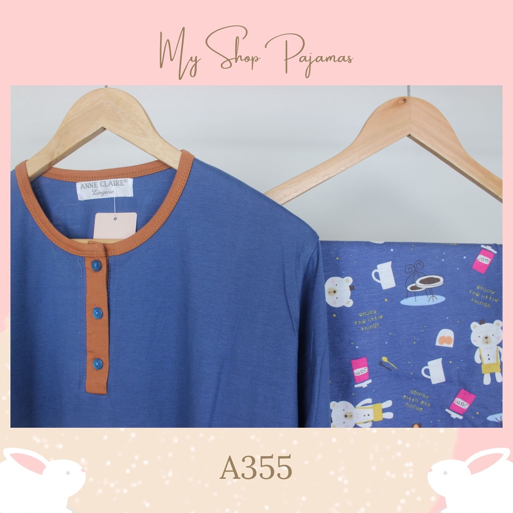 PIYAMA BABYDOLL BIGSIZE JUMBO ALL SIZE TANGAN LENGAN PANJANG CELANA PANJANG ANNE CLAIRE BAJU TIDUR SETELAN DEWASA WANITA SLEEPWEAR PAJAMAS PP PPBIG-A355 Biru
