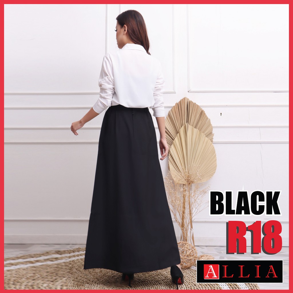 Rok A Line / ALLIA R18 Black M - 7L / Rok Payung Jumbo / Rok kerja Wanita