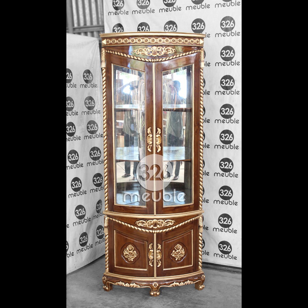 Lemari Sudut Jati Mebel Jepara - Lemari Hias Jati - Lemari Pajangan