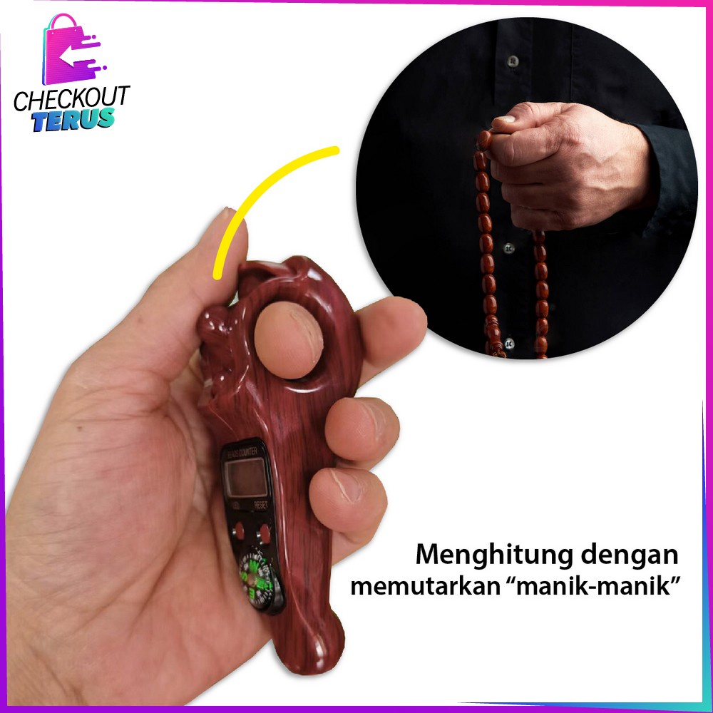 CT C582 Tasbih Digital Motif Kayu Led + Kompas Muslim Tasbih Alat Hitung Tahlil Finger Counter Compas Zikir Digital Tasbih