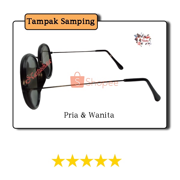 Kacamata oval vintage frame metal hitam sunglasses grand mirror kacamata gaya ANTI UV untuk pria dan wanita kekinian NO CASE