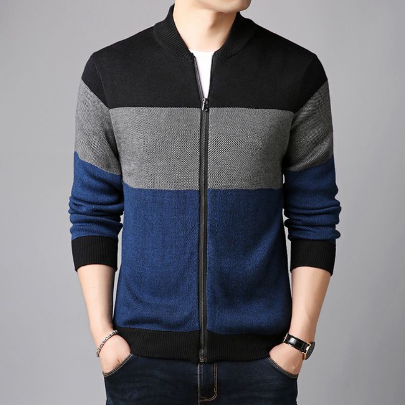 sweater rajut resleting_bisbol kombinasi 3 warna/nevi/sweter pria/rajut pria/jaket pria