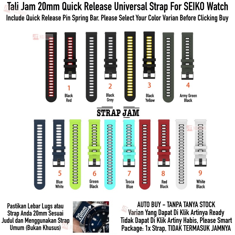 Dual Tone Tali Jam Tangan SEIKO Universal 20mm - Strap Silikon Sporty Stylish