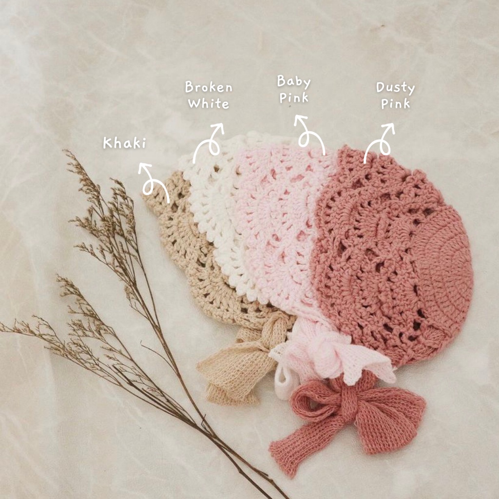 Naetokki Scarlett - Baby Bonnet Crochet Nae Tokki Japanese Topi Beanie Aksesoris Rambut Anak Bayi Lucu Rajut