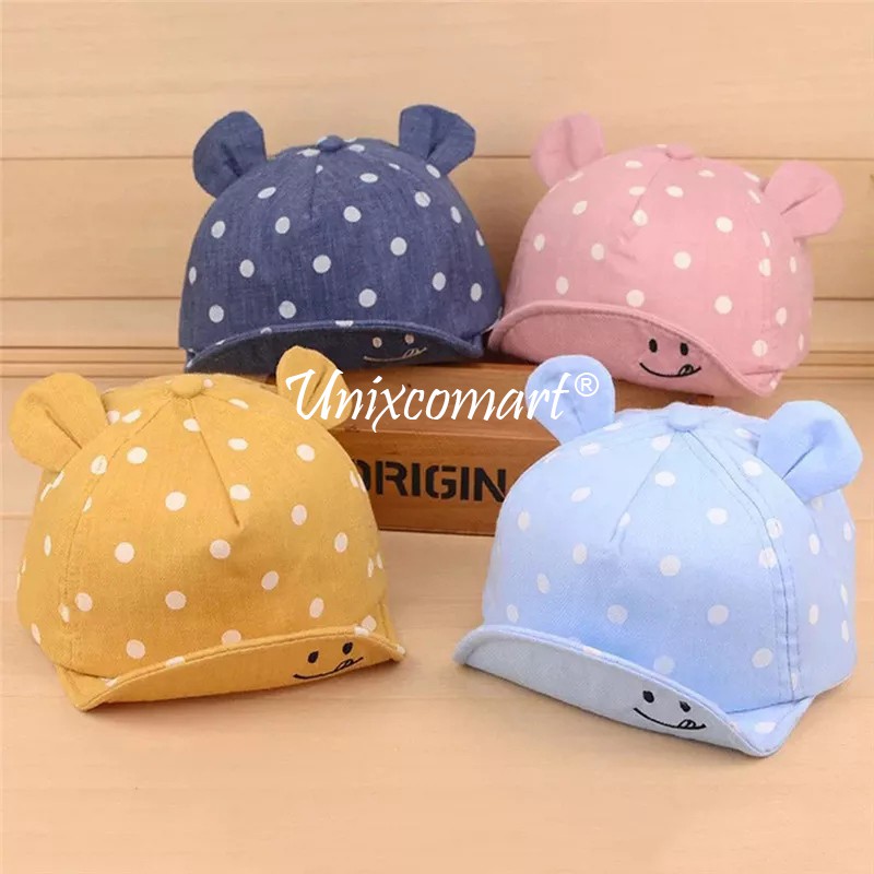 Topi Anak Bayi POLKADOT SMILE Baby Hat Topi Anak Bayi Bintik Senyum Telinga