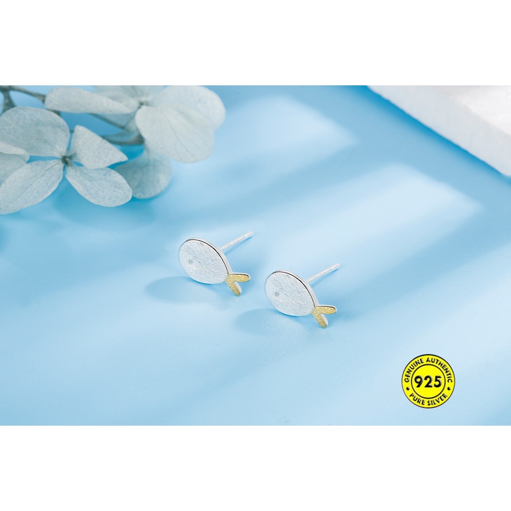 Anting Stud Desain Ikan Kecil Bahan Sterling Silver Untuk Wanita
