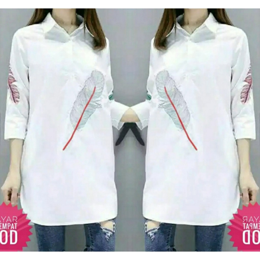 FWG - BLOUSE FEATHER / ATASAN WANITA PANJANG / ATASAN TERBARU WANITA / PAKAIAN WANITA TERBARU