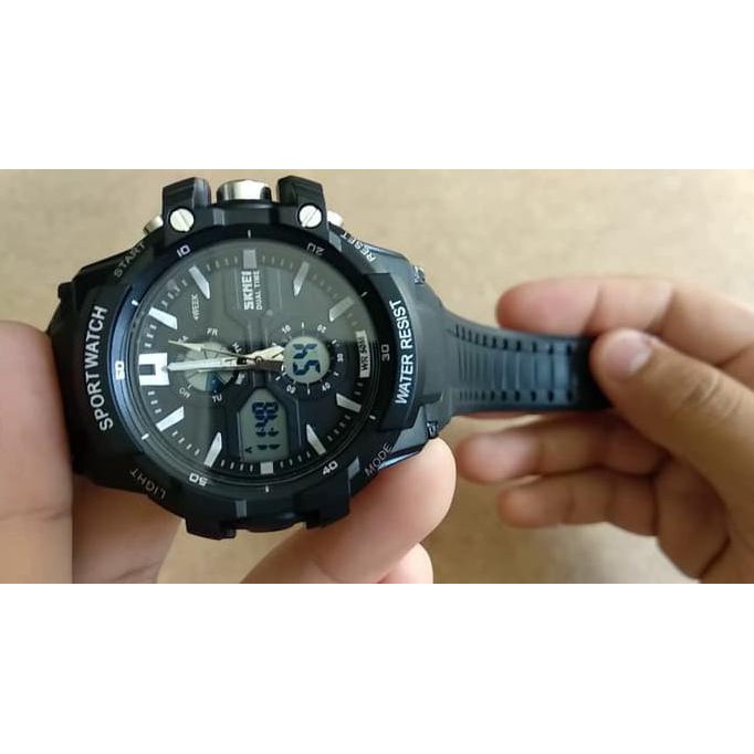 Jam Tangan Pria Original Skmei Tentara Polisi Anti Air Led Analog  - Hijau Tua