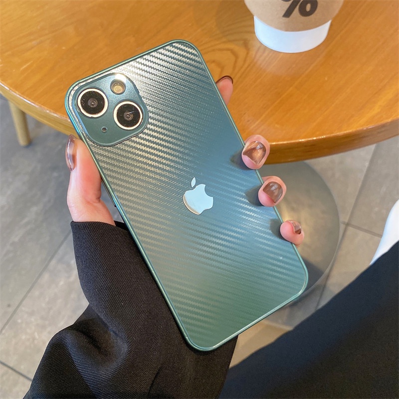 Case Full Cover Lensa Bahan Karbon Fiber PC TPU Untuk IPhone 11 12 13 PRO MAX