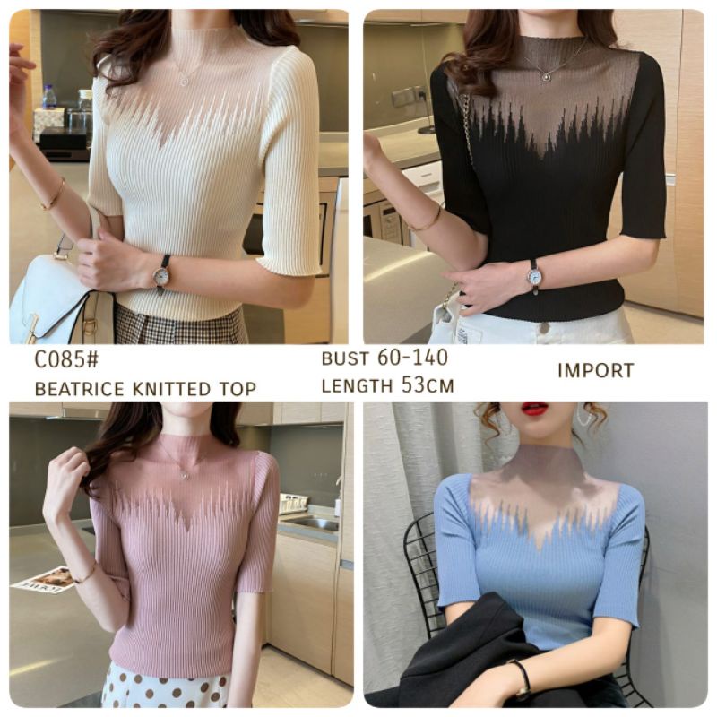 MDLV ~ C085 Beatrice Knitted Top Atasan Rajut Kombi Lace Korea Look Fashion import