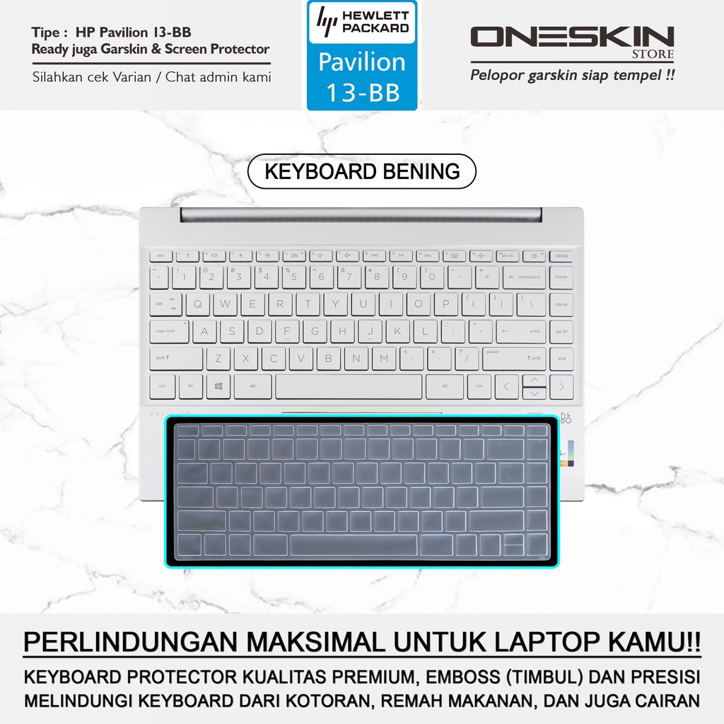 Garskin Sticker Laptop Pelindung Screen Keyboard Protector HP Pavilion 13-bb bb0062tu bb0063tu bb0513tu Glossy Doff Full Body Gambar Silikon Bening