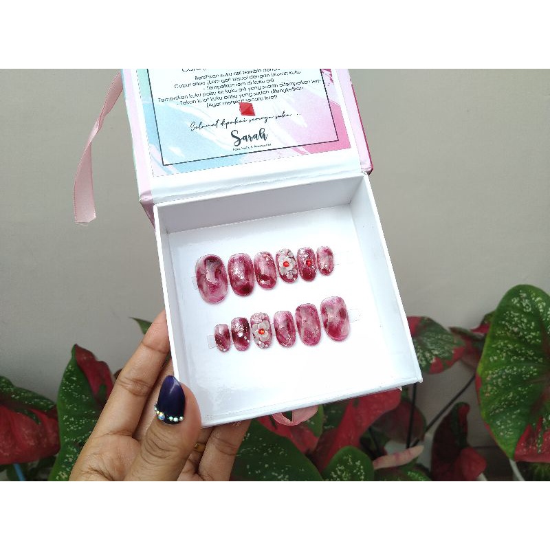 KUKU PALSU WEDDING, KUKU PALSU LAMARAN, KUKU PALSU 3D, KUKU PALSU PREMIUM, FAKE NAIL, NAIL ART, Press On Nails maron marble