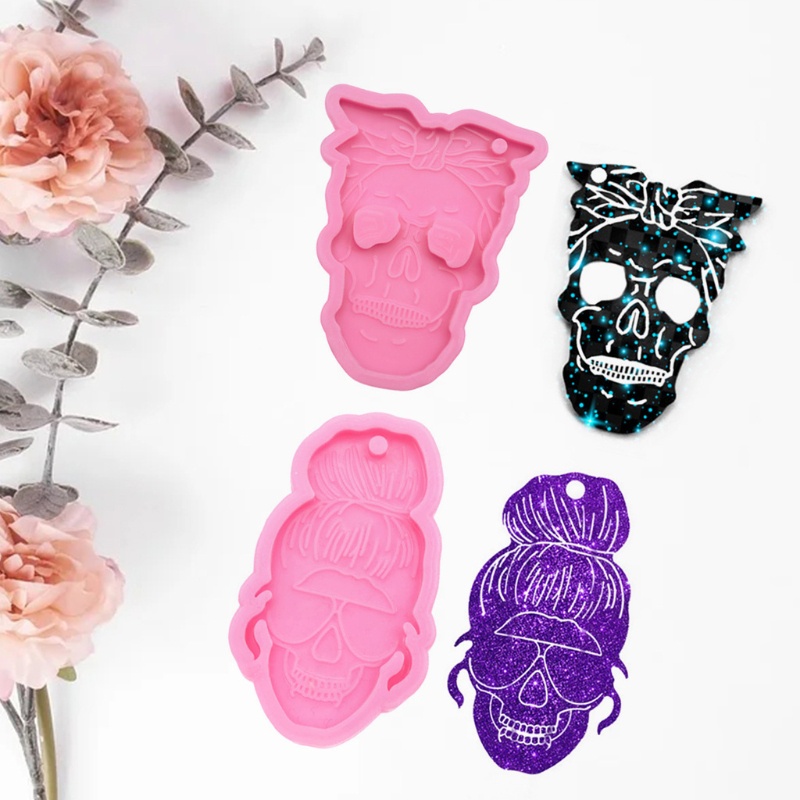SIY  Skull Men Women Style Keychain Epoxy Resin Mold Key Chain Earrings Pendants Silicone Mould DIY Crafts Jewelry Decorations Casting Tools