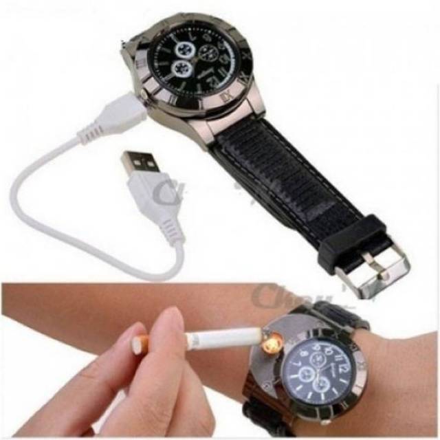 jam tangan korek listrik quartz usb / jam tangan korek cocok untuk kado. elegant mewah