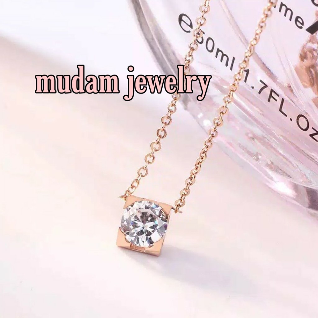 Kalung Titanium THE ONE CRYSTAL Tersedia Warna Rosegold, Gold dan Silver