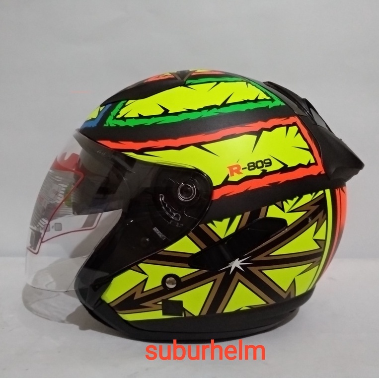 HELM SHEL ROVER  R - 809   GUN METAL  DOFF  DAN  GLOSSY   DOUBLE VISOR  HALF FACE  SNI  ORI