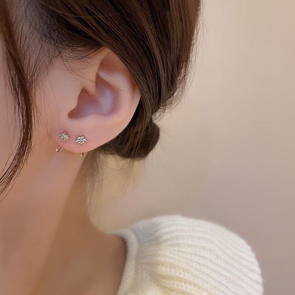 Needway Anting Kait Telinga Shinny Zirkon Bunga Perempuan Perhiasan Telinga Gadis Tindik Stud Earrings