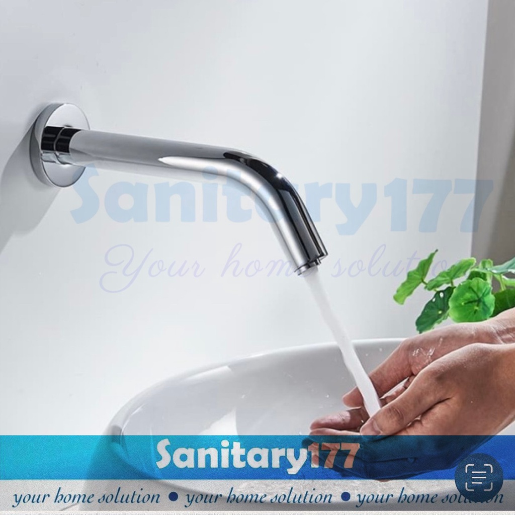 Kran SENSOR  tembok kuningan W19-keran air otomatis washtafel sink wastafel wudhu minimalis 25cm brass faucet automatic off basin tap /F1B